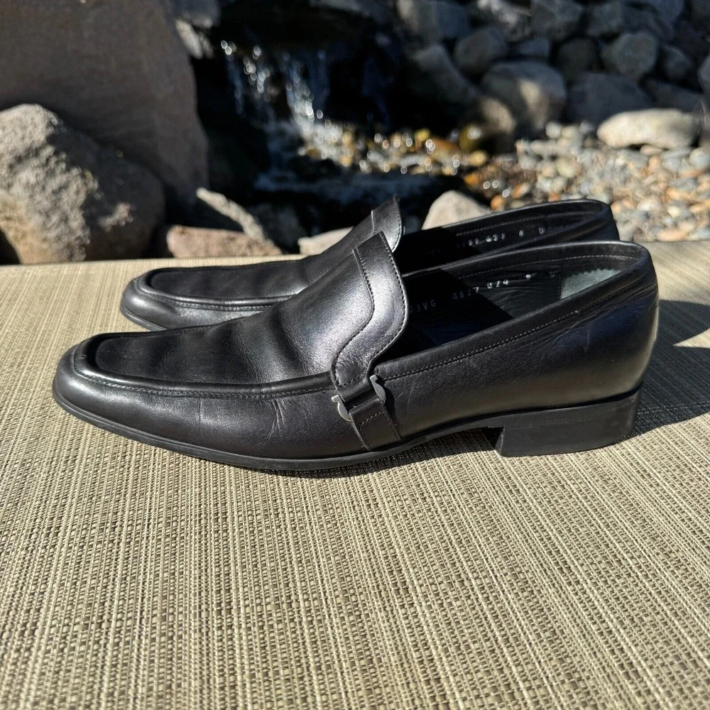 Salvatore Ferragamo Mens 03VG 4822 Black Leather Square‎ Toe Loafers Size 8 D